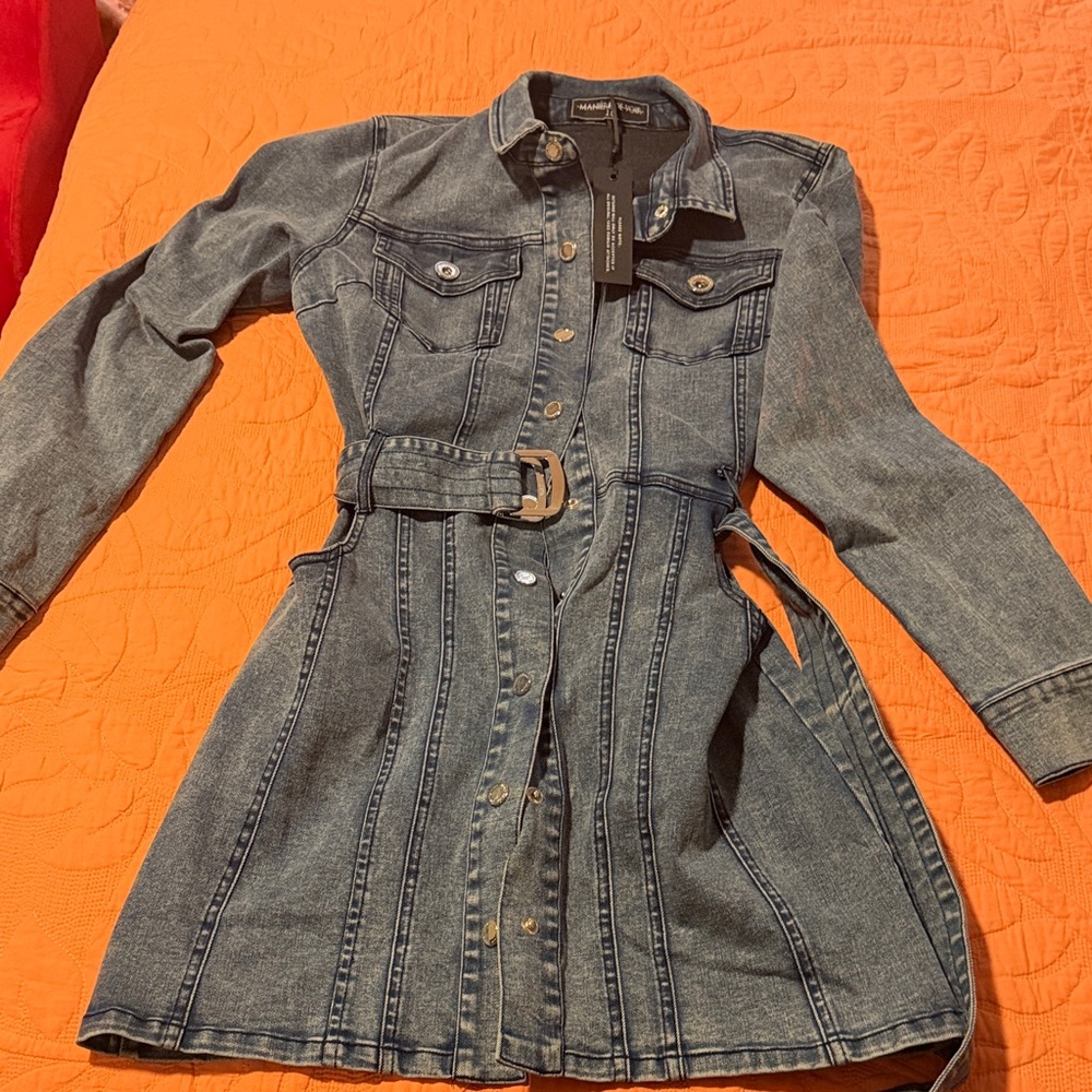 Maniere De Voir Blue Denim Mini Dress